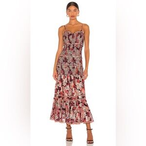 HEMANT & NANDITA Floral Metallic Tiered Maxi Dress